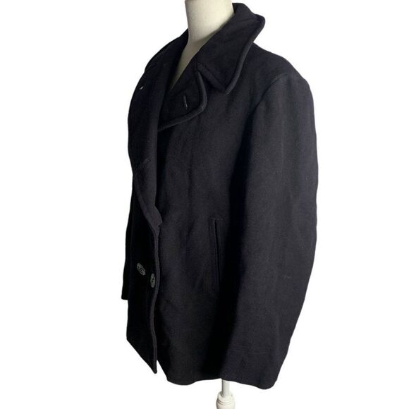 Vintage 50s Military US Navy Pea Coat 36 Black Wool Button Pockets Notch Collar - Picture 6 of 9